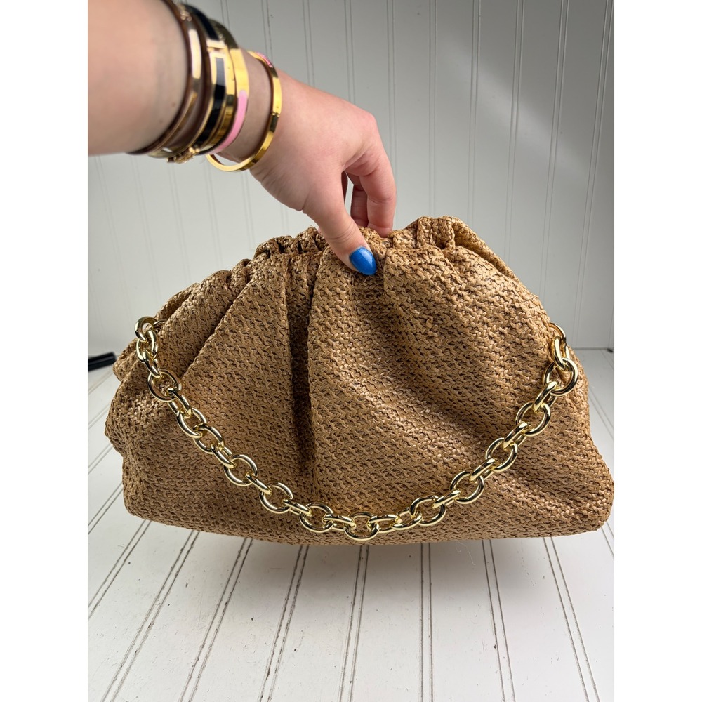 JustFab Vintage Y2K Woven Straw Boho Gold Chain Vacation Beach Shoulder Bag - Picture 8 of 10